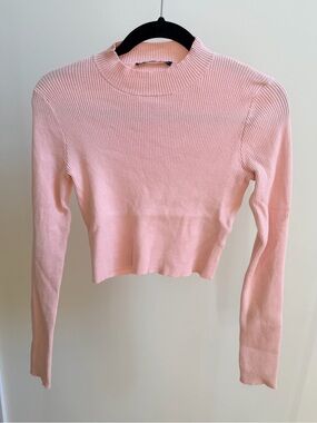 Brandy Melville ribbed mock neck long sleeve crop-top pink Sz S